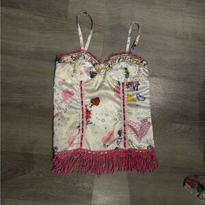 Colorful Camisole with Pink Lace Trim